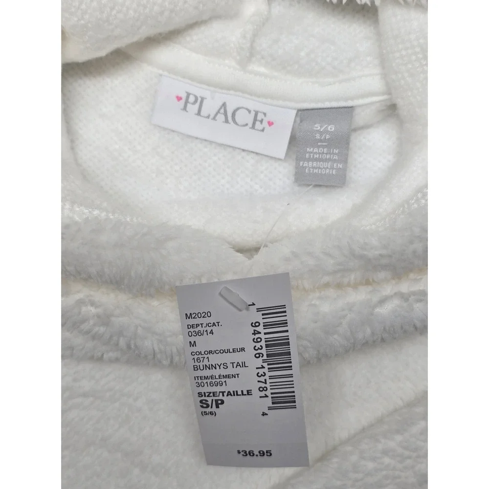 The Children's Place Kids White Sherpa Fleece Pullover Hoodie Size 5/6 NEW